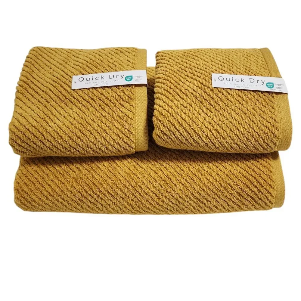 Quick Dry SPA 3pc Autumnal Mustard Zero Twist‎ Cotton Bath Towel Set 1Bath 2Hand